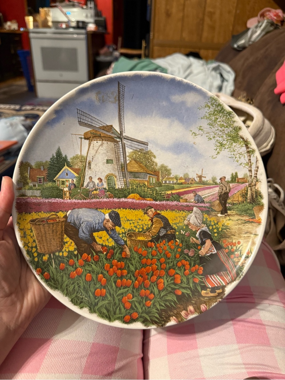 Decorative Windmill Tulip Field Wall Plate - Multicolor